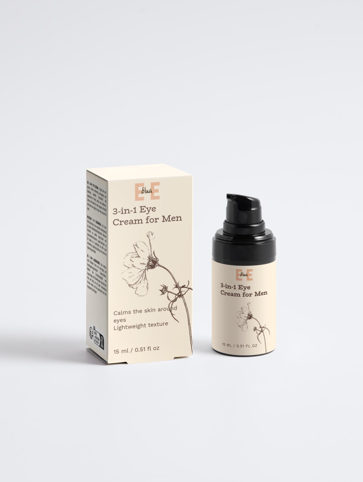 3-in-1 Eye Cream for Men packaging and bottle on a light gray background