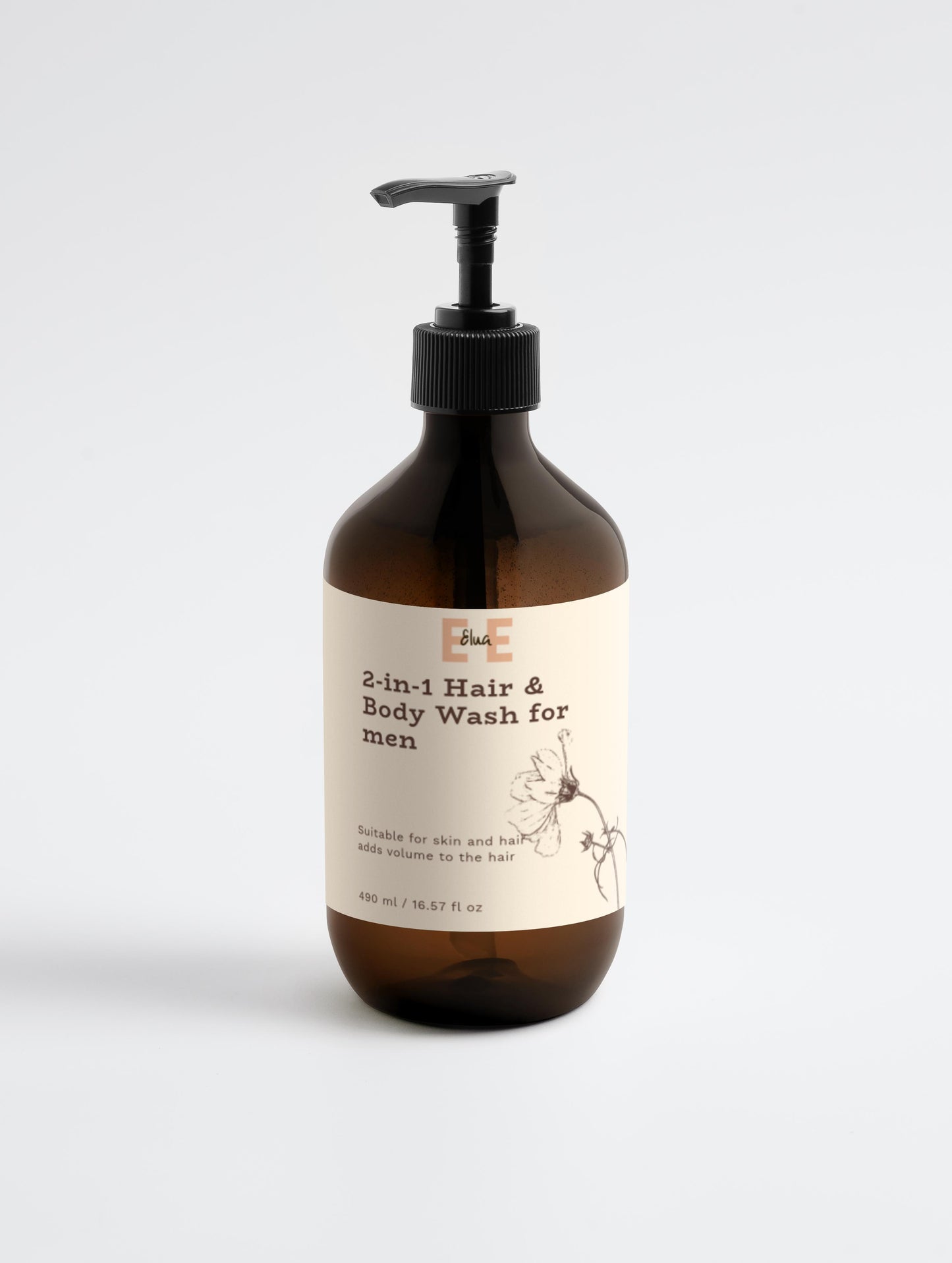 Brown bottle of 2-in-1 hair and body wash for men on a white background