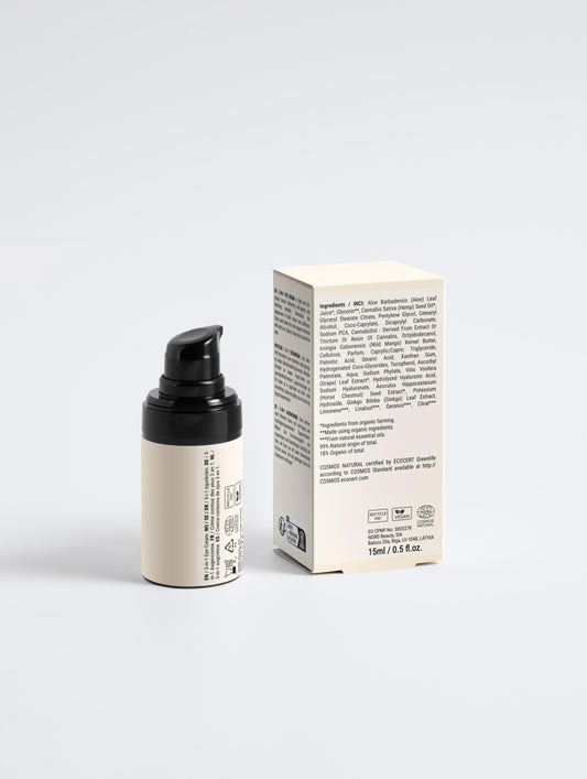 Skincare bottle with pump and box on a light gray background