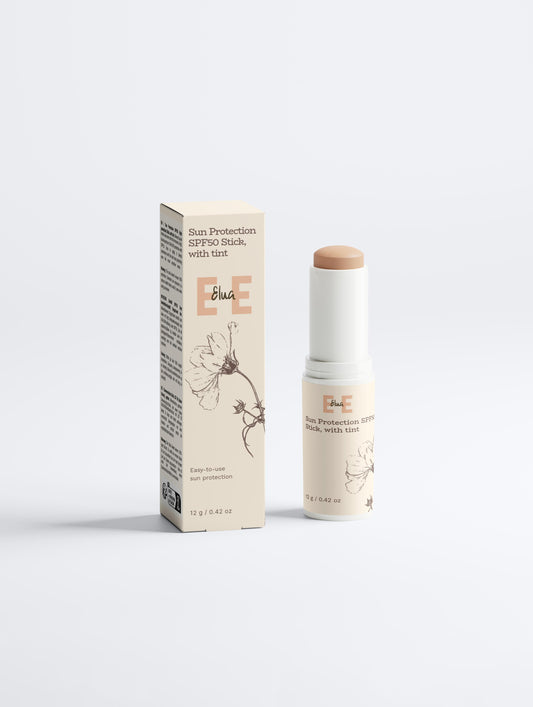 SPF50 stick with box on a white background